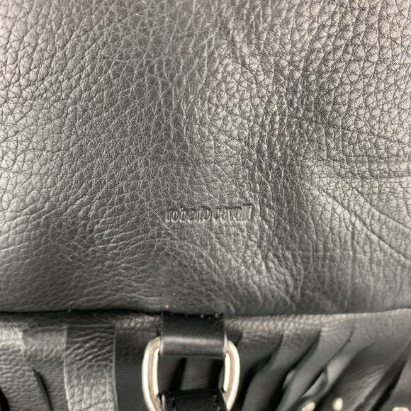 ROBERTO CAVALLI Black Leather Studded Fring Bucket Backpack - Picture 5 of 8